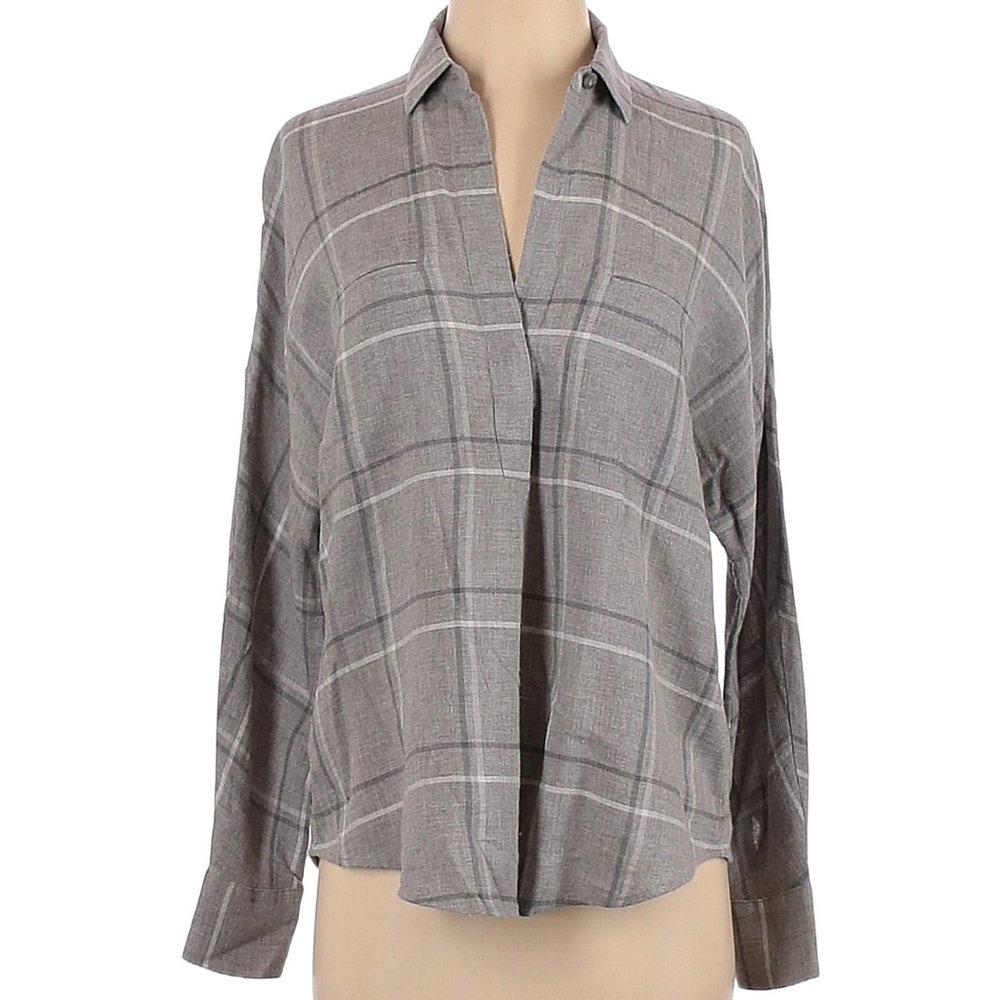 VINCE PLAID GREY OVERSIZE XS BUTTON DOWN FLANNEL - LIKE NEW!
